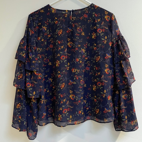 Madewell Navy Blue Tiered Ruffle Sleeve Blouse, Size M, NWT - Picture 2 of 9